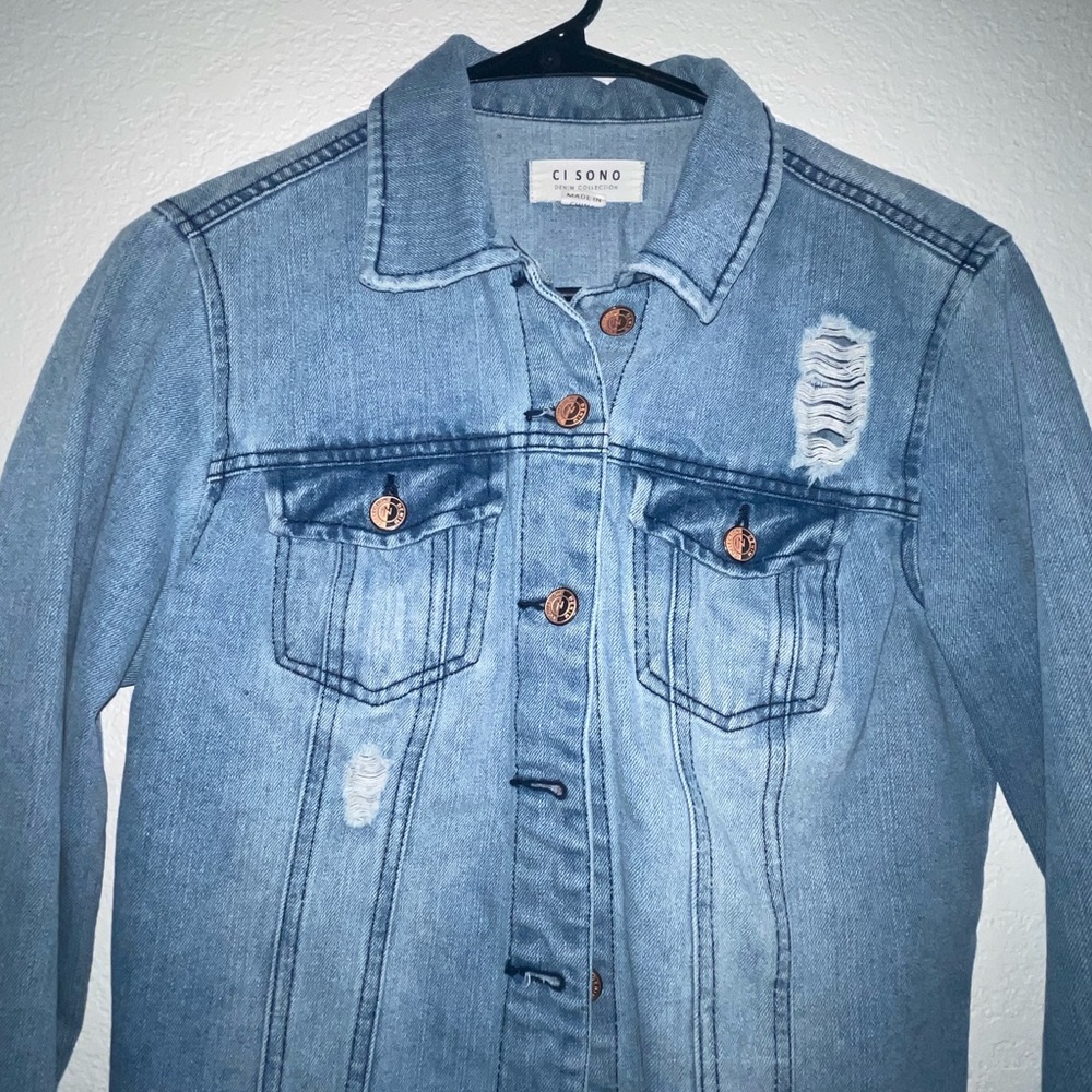 Cropped Distressed Jean Jacket